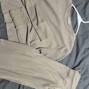 Nuuds Waffle Knit Top in Taupe